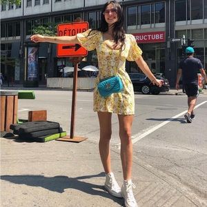 For Love and Lemons Yellow Floral Striped Dress